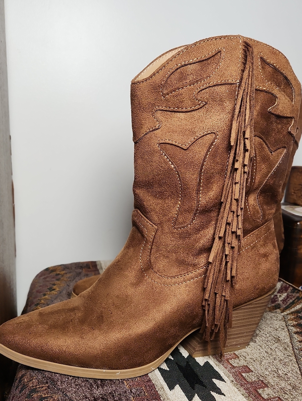 Brown Heeled Western Boots With Fringe